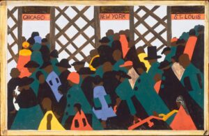 Jacob Lawrence, Panel 3 from the “Migration Series,” 1940-1941. By Steven Zucker, Flickr, SmartHistory, Sharealike
